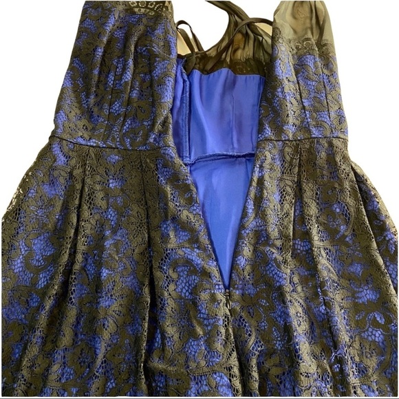 Moulinette Soeurs Blue Black Lace Overlay Dress 1/2 Zip in Back Women’s Dress 4 - Picture 12 of 13